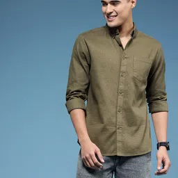 HERE&NOW Slim Fit Self Design Textured Pure Cotton Casual Shirt image 3