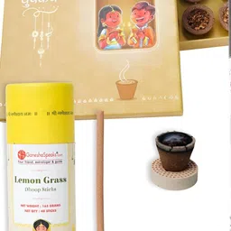 GaneshaSpeaks 55Pc Brown Guggal Dhoop Cup & Lemongrass Dhoop Stick, Amberoud Incense Stick-image-35