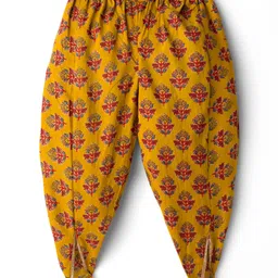 Teentaare Cotton Woven Three Fourth Sleeves Floral Printed & Foil Tape Detailing Kurta Salwar & Dupatta Set - Mustard Yellow image 5