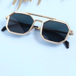 SPADEACES Unisex Black Lens & Gold-Toned Rectangle Sunglasses with-picture-2