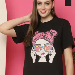 Tromko Women Pack of 2 Typography Printed Round Neck Cotton Oversized T-shirts-picture-25