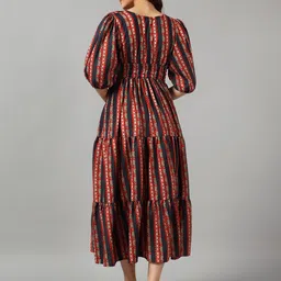 Femvy Geometric Printed V-Neck Tiered Fit And Flare Midi Dress image 4