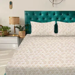 Aura Beige & White Geometric 300 TC Fitted Double King Bedsheet Set 2.50 m x 2.25 m-image-61