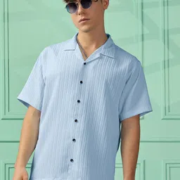 Urban Buccachi Men Premium Fit Textured Cuban Collar Casual Shirt-image-76