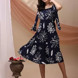 YANAMORA Women Floral Printed Fit & Flare Dress with Shoulder Tie-ups-image-24