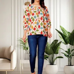 KHANJAN FASHION Women Synthetic Crepe Print Crepe Top-image-15