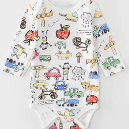Kookie Kids Full Sleeves Onesie Vehicle Print - White-image-58