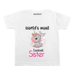 KNITROOT Half Sleeves Most Luckiest Sister Print Tee - White-picture-22