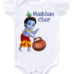 KNITROOT Half Sleeves Maakhan Chor Print Onesie - White-picture-28