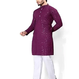 peakfashion Round Neck Flared Sleeves Mirror Work Straight Kurta image 2