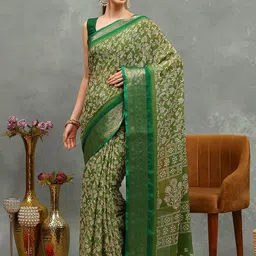 Meena Bazaar Women Ethnic Motifs Printed Zari Saree-image-94