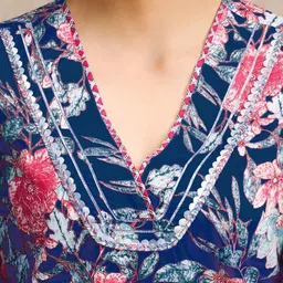 Varanga Floral Printed Gotta Patti V-Neck A-Line Kurta With Trousers & Dupatta image 2