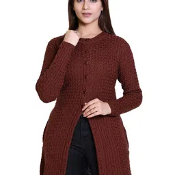 Varenyam Women Cable Knit Longline Acrylic Cardigan-image-70