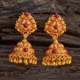 Kushal's Fashion Jewellery 92.5 Pure Silver Gold Plated Artificial Stones Jhumkas Earrings-picture-58
