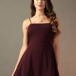 CORSICA Women Solid Shoulder Straps Fit & Flare Mini Dress-image-87