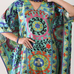 PIAAH Ethnic Motifs Print Kimono Sleeve Kaftan Midi Dress image 4