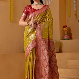 sareyavella Woven Design Zari Kanjeevaram Saree With An Unstitched Blouse Piece-picture-39