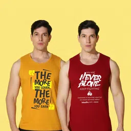 WOOSTRO Men Pack of 2 Typography Printed Round Neck Cotton Slim Fit Sports T-shirts image 5