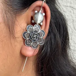 THE NAKHRA STORE Floral Shaped Oxidized Ear Cuff-image-10