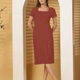 Oomph! Women Knee Length Ribbed Shift Dress-picture-29