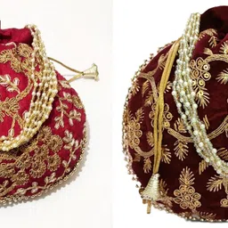 athizay Girls Maroon, Gold, Maroon, Gold Potli image 1