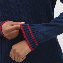 The Roadster Life Co. Contrast Striped Pure Acrylic Cable Knit Pullover image 5