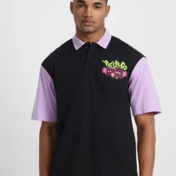 VEIRDO Men Printed Polo Collar Drop-Shoulder Sleeves Pure Cotton T-shirt-picture-24