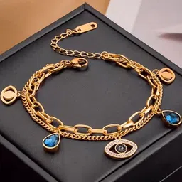 ISAMORA Stainless Steel Rose Gold-Plated Crystals Studded Charm Bracelet-picture-36