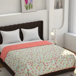 Florida Flyn Pink & Grey Floral Printed Reversible Summer 150 GSM Single Bed Dohar-image-29