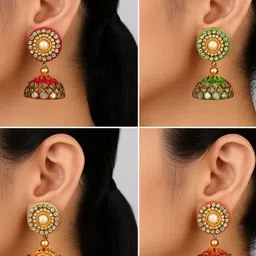 Saumakshi Designs Kundan Studded Dome Shaped Jhumkas image 3