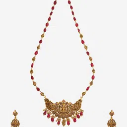 Kushal's Fashion Jewellery Ruby Gold-Plated Stone Studded & Beaded Antique Jewellery Set image 5