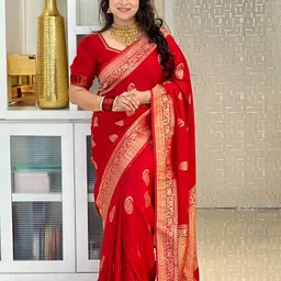 SWEETPEL Ethnic Motifs Woven Design Zari Banarasi Saree-picture-24