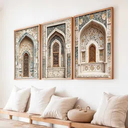 WALLLANE Brown Wood 3 Pieces Wall Hallway Rectangle Portrait Paintings Wall Arts 13x17inch-picture-20