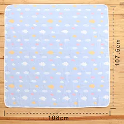 Zoe Premium Organic Cotton 6 Layer Gauze Blanket Cloud Print - Blue image 3