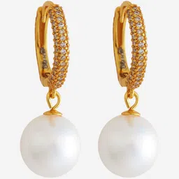 Kushal's Fashion Jewellery 92.5Silver Gold-Plated Classic Pearls Hoop Earrings image 3