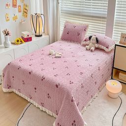 JC HOME Pink & White Printed Cotton Double King Bed & Pillow Cover-picture-16