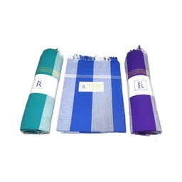 SR HANDLOOMS AND TEXTILES Green & Blue 3 Piece Striped Cotton 250 GSM Towel Set image 4