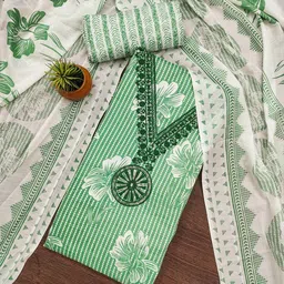 Panzora Floral Printed Embellished Cotton Unstitched Dress Material-image-78