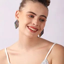 StyleCast Silver-Plated Rhinestone Studded Square Shaped Studs image 2