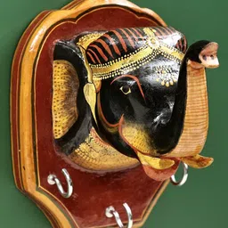 Exotic India 6" Hand Painted Elephant Designed Key Hanger with 3 Hook image 2