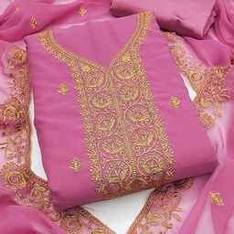 HERE&NOW Floral Embroidered Sequinned Georgette Unstitched Dress Material-picture-29