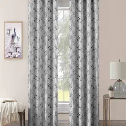 Aura Grey & White Set of 2 Floral Door Curtain-picture-19