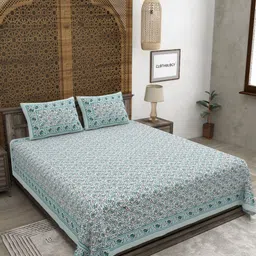 CLOTHOLOGY Sea Green & White Floral 180 TC King Bedsheet with 2 Pillow Covers-picture-23