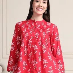 Moda Rapido Women Floral Print Mandarin Collar Organic Cotton Top-picture-13
