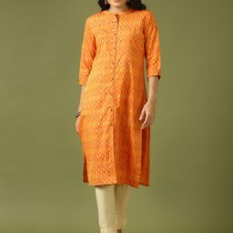 Anouk Geometric Printed Mandarin Collar Straight Cotton Kurta-picture-44