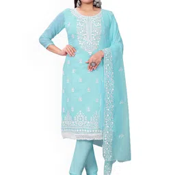 HERE&NOW Floral Embroidered Thread Work Unstitched Dress Material-picture-13