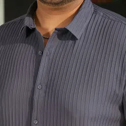 Instafab Plus Vertical Striped Textured Comfort Relaxed Fit Shirt image 3