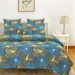 SWAYAM Black & Yellow Floral Printed 160 TC King Bedsheet Set  2.28 m x 2.54 m image 2