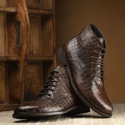 CARLO ROMANO Men Crocodile Textured Genuine Leather Platform Regular Boots-picture-36