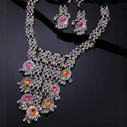 BMINO Women Traditional Oxidized Silver-Plated Artificial Stones and Beads Jewellery Set-picture-36